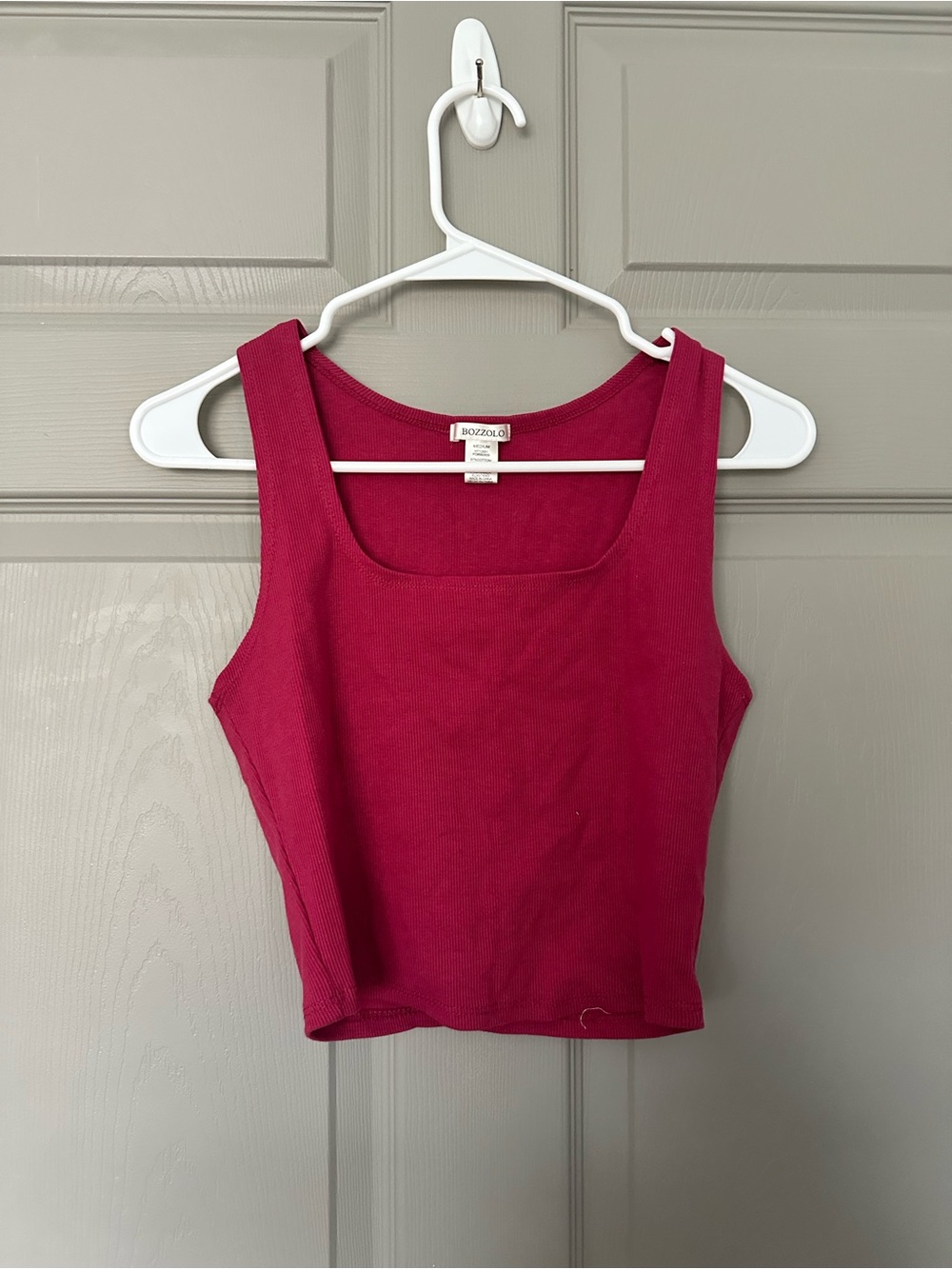 Bozzolo Raspberry Square Neck Ribbed Crop Tank